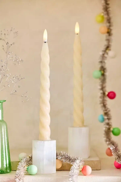Terrain Flameless Ivory Twist Taper Candles, Set Of 2 In White