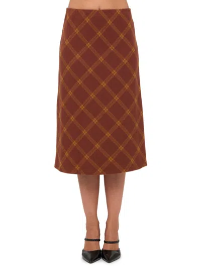 Renee C Plaid Knit A-line Skirt In Brown