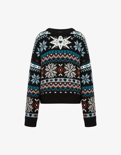 Moschino Fitted White Long-sleeved Sweater With Minimalist Logo Detail In Blue