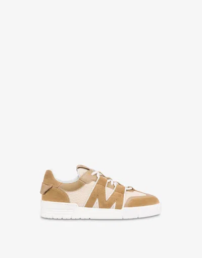 Moschino Suede And Mesh Low-top Sneakers In Brown