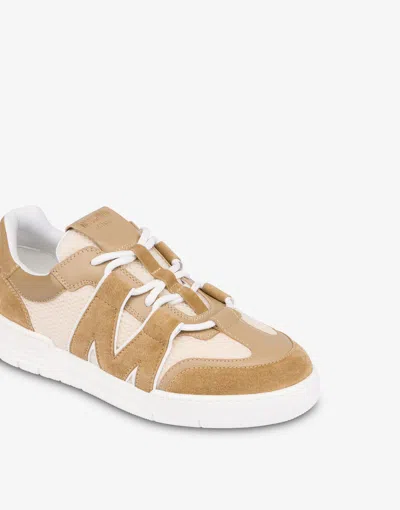 Moschino Suede And Mesh Low-top Sneakers In Brown