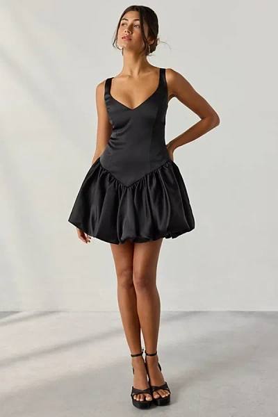 Bardot Oria Bubble Hem Satin Minidress In Black