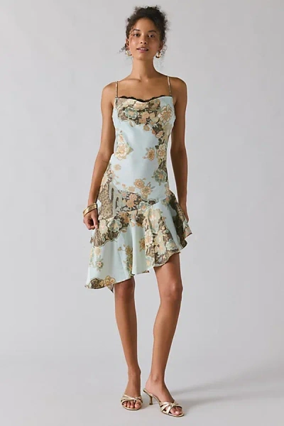 Kimchi Blue Cool Intentions Asymmetrical Satin Slip Midi Dress In Blue, Women's At Urban Outfitters In Blue