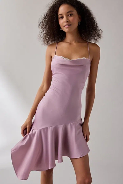Kimchi Blue Cool Intentions Asymmetrical Satin Slip Midi Dress In Mauve, Women's At Urban Outfitters In Pink