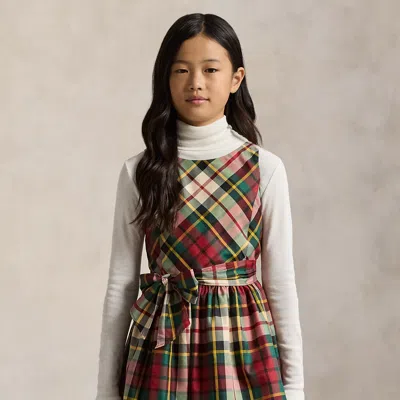 Polo Ralph Lauren Id Taffeta Woven Dress 2-6 Years 185 Red Cream Multi In Multi