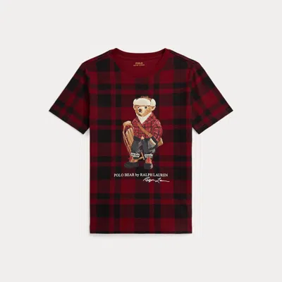 Polo Ralph Lauren Polo Bear Checked Cotton Jersey T-shirt In Red