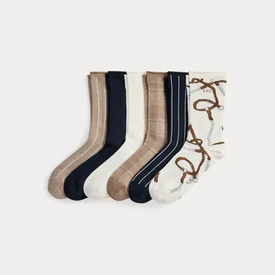 Ralph Lauren Patterned Stretch Roll-top Sock 6-pack In Multi