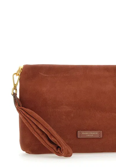 Gianni Chiarini Logo Patch Zipped Clutch Bag In Brown