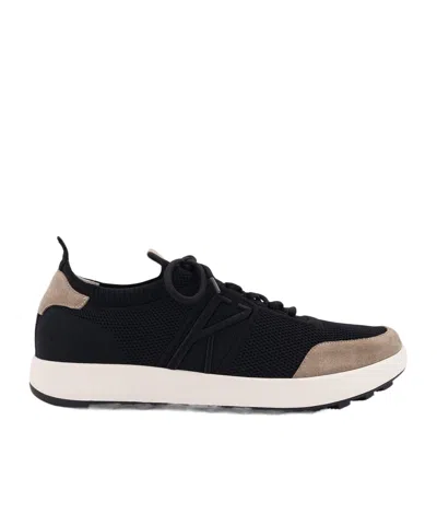Kiton Low-top Sneakers In Mesh With Suede Profiles In Black