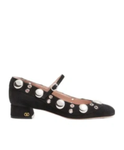 Valentino Nellcote 30 Embellished Mary Jane Suede Pumps In Black