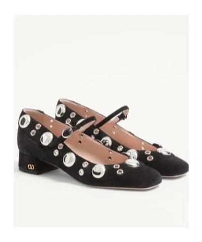 Valentino Nellcote 30 Embellished Mary Jane Suede Pumps In Black