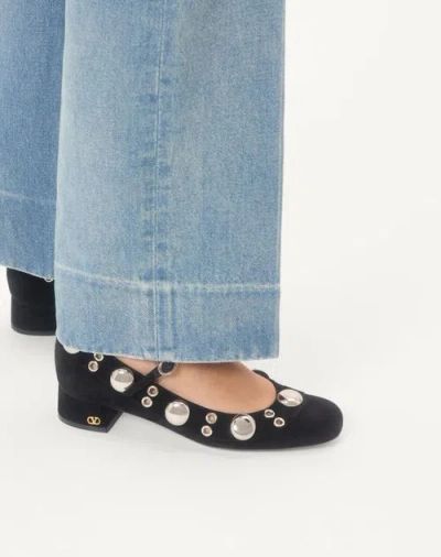 Valentino Nellcote 30 Embellished Mary Jane Suede Pumps In Black