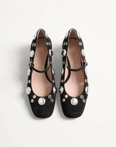 Valentino Nellcote 30 Embellished Mary Jane Suede Pumps In Black