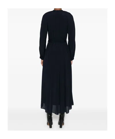 Forte Forte Long Dress With A-line Skirt And Tie Neck In Blue