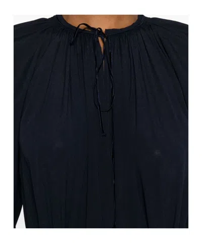 Forte Forte Long Dress With A-line Skirt And Tie Neck In Blue