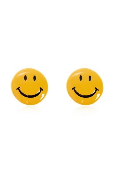 Moschino Round Smiley Face Earrings With Glossy Finish In Gold