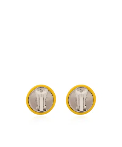 Moschino Round Smiley Face Earrings With Glossy Finish In Gold
