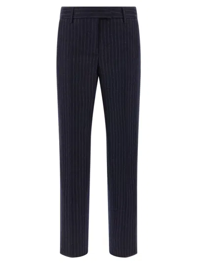 Alberto Biani Pinstripe Trousers With Belt Loops And Pocket In Blue