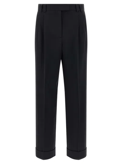 Alberto Biani Tailored Trousers With Cuffed Hem And Pleats In Black