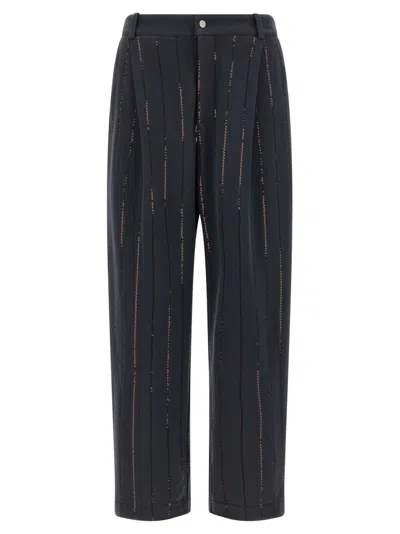 Brunello Cucinelli Striped Embroidered Joggers Pockets In Gray