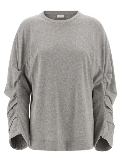 Dries Van Noten T-shirt With Pleated Sleeves Heynas In Gray