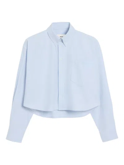 Ami Alexandre Mattiussi Blue Cotton Ami De Coeur Cropped Oversized Shirt Blue