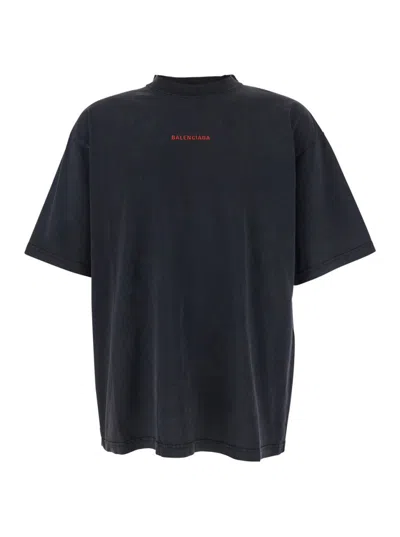 Balenciaga Black Crewneck T-shirt With Logo On The Front And On The Back In Cotton Man In Black