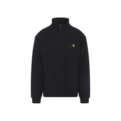 Carhartt American Script Cotton-blend Jersey Half-zip Sweatshirt In Black