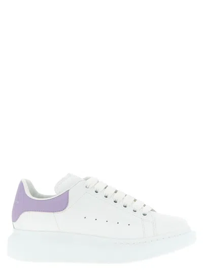 Alexander Mcqueen White Leather Sneakers With Lilac Leather Heel In White