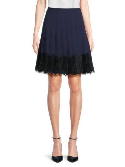 Karl Lagerfeld Women's Lace-hem Pleated Skirt In Blue