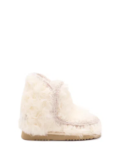 Mou Knitted-trim Sheepskin Boots In White