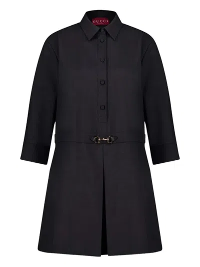 Gucci Womens Horsebit Long-sleeves Wool Mini Dress Ardesia Grey In Black