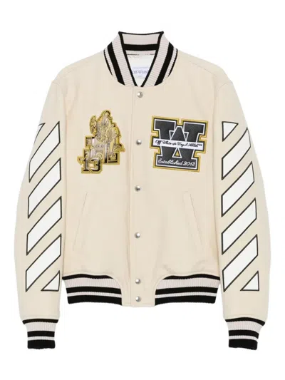 Off-white Mens Frozen Dew Lion Varsity Patches Wool-blend Jacket In Neutral