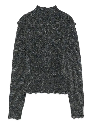 Pinko Textured Knit Sweater With High Neckline In Gray