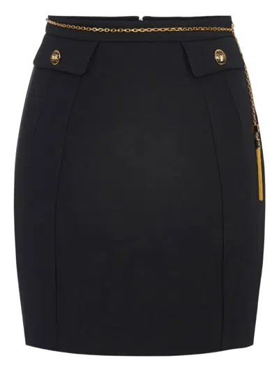 Elisabetta Franchi Black Skirt With Metallic Pendant And Patch Pockets In Fabric Woman In Black