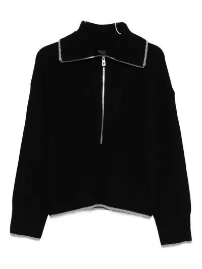 Pinko Wool And Cashmere Sweater With Zip In Black