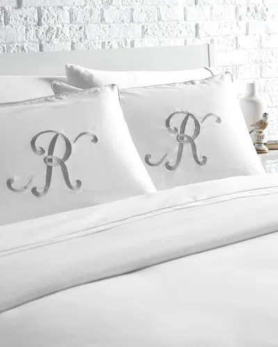 Montague & Capulet 400 Thread Count Glam Cotton Monogrammed Duvet Set With Silver Belle Piped Edge A In Multi