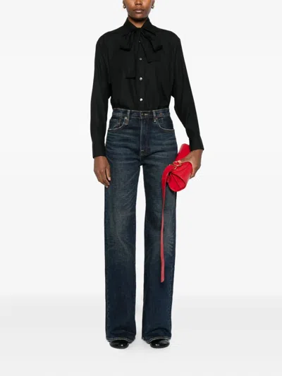 蝴蝶结细节真丝衬衫