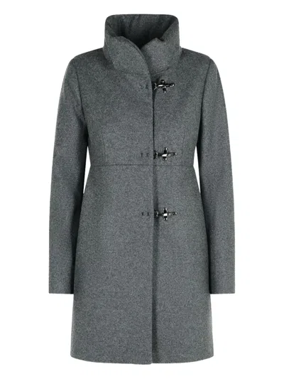 Fay Romantic Coat In Melange Wool Cloth In Gray