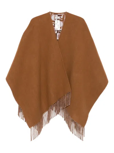 Fendi Biscuit Wool Blend Reversible Cape In Brown