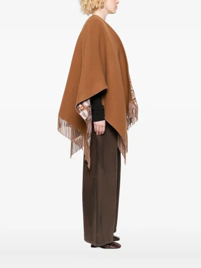 Fendi Biscuit Wool Blend Reversible Cape In Brown