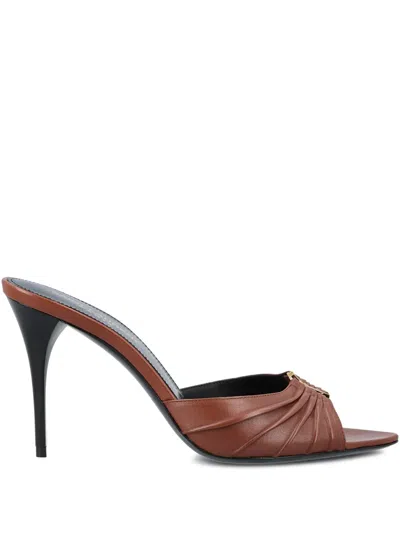 Saint Laurent 90mm Babylone Leather Heeled Sandals In Burgundy