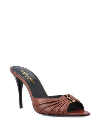 Saint Laurent 90mm Babylone Leather Heeled Sandals In Burgundy