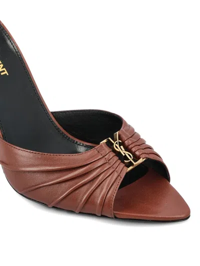 Saint Laurent 90mm Babylone Leather Heeled Sandals In Burgundy