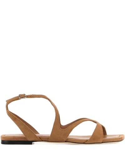 Jimmy Choo Ayla Flat Suede Leather Sandals In Brown