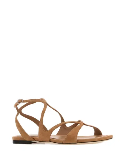 Jimmy Choo Ayla Flat Suede Leather Sandals In Brown