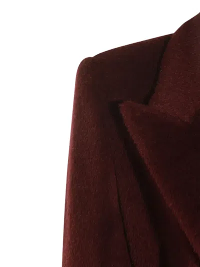 Tagliatore Long Coat With Belt And Gold Buttons In Burgundy