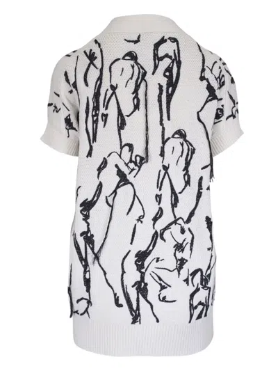 Lafayette 148 Sketch-print Short-sleeved Cardigan In White