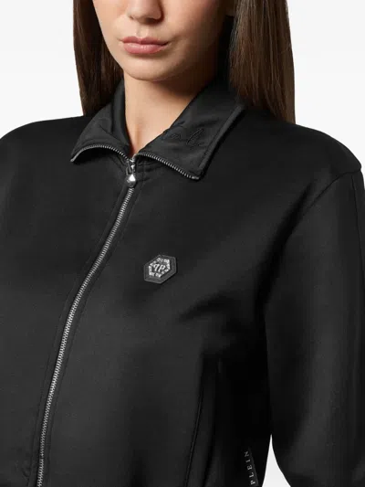 Philipp Plein Zip-fastening Logo-plaque Jacket In Black