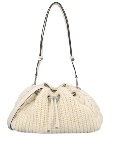 Jimmy Choo Cable-knit Drawstring Shoulder Bag In Neutral
